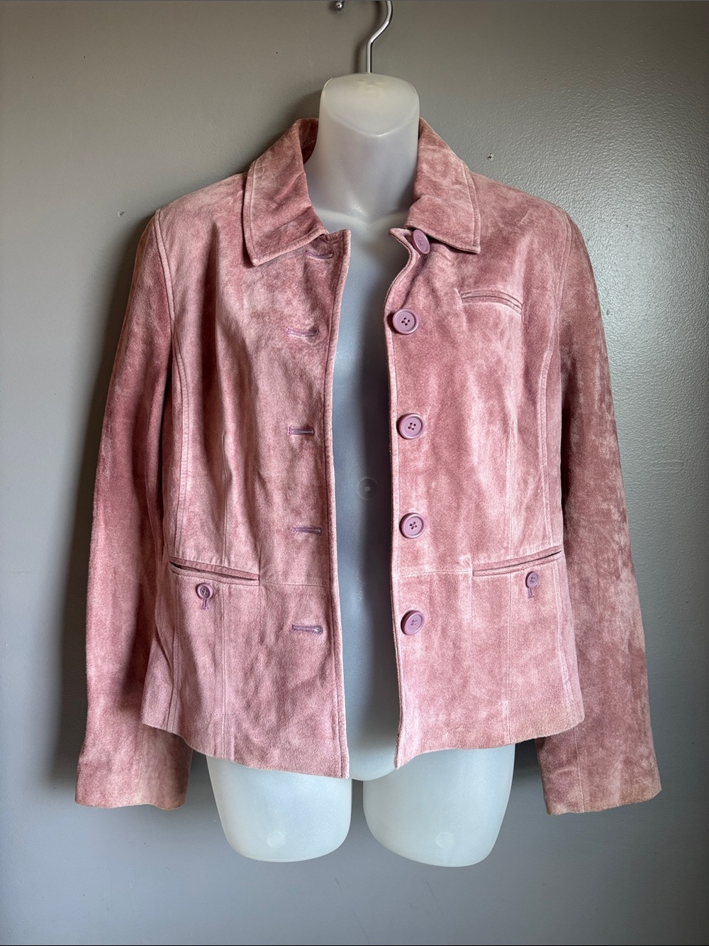 NWT Ann Taylor pink / purple suede button-front jacket sz 6